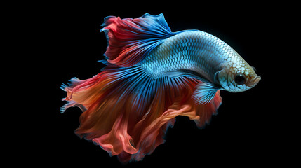 Fototapeta premium A beautiful blue and orange fish with a long tail