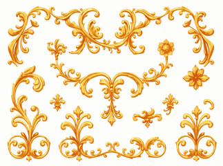 Fototapeta premium Exquisite Rococo Gold Leaf Ornaments Vector Elements