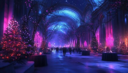 Attending a winter gala with glowing AR event details, vibrant indoor party setting, soft ambient lighting, photorealistic