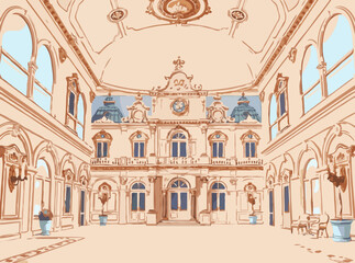 Fototapeta premium Baroque Palace Interior Architecture Vector Illustration