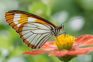 Fototapeta premium Striking Orange and White Butterfly on Vibrant Bloom