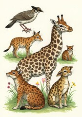 Fototapeta premium Animals Illustrated: Vibrant Wildlife Art and Detailed Animal Illustrations for Creative Projects, Nature Themes, and Educational Content
