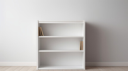 Fototapeta premium A white bookshelf with three shelves and a few books on it