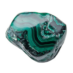 A Smooth Chunk of Malachite with Dark Green and Black Isolated on Transparent Background