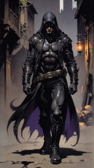 Fototapeta premium heroic fantasy portrait ebonwing assassin stealthy character skilled archer focused vigilant epic artwork mystical creature cinematic scene atmospheric fantasy world captivating illustration high deta