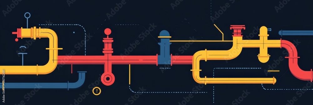 Poster detailed minimalist infographic illustrates gas pipelines and flow dynamics in energy transportation