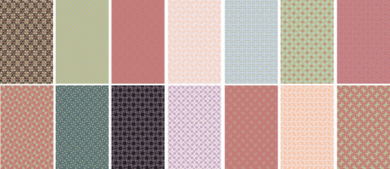 Collection of textured vector backgrounds with simple and fun repeating patterns. Colorful backgrounds for cards, posters, covers, banners, or branding
