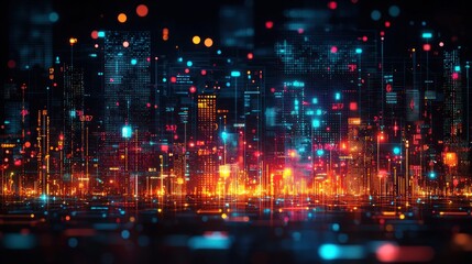 Digital metropolis, data streams illuminating a futuristic cityscape