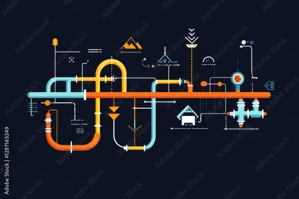 Poster understanding gas pipeline flow with minimalist infographic design showing structure and connectivit