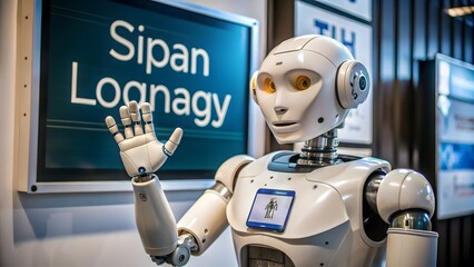 Naklejka premium Humanoid Robot with Signage