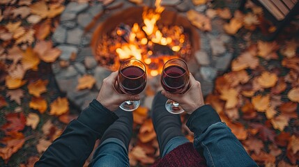 Autumn Evening Fireside Wine Enjoyment