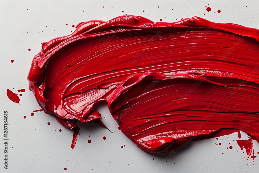 Poster a striking brushstroke of red paint stretches across a pristine white surface showcasing its texture