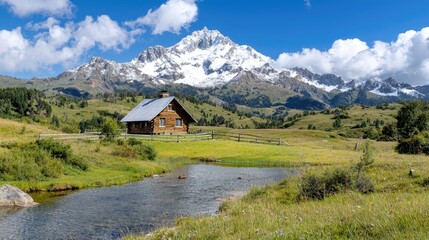 Mountain chalet by a stream. Sunny valley view. Peaceful. Ideal for tourism