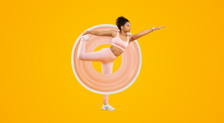 An african american lady demonstrating a fitness yoga position with precision and balance, isolated...