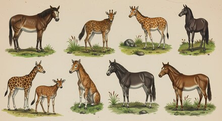 Fototapeta premium Animals Illustrated: Vibrant Wildlife Art and Detailed Animal Illustrations for Creative Projects, Nature Themes, and Educational Content