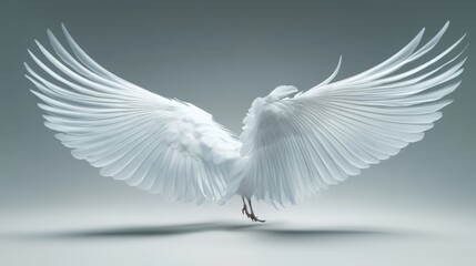 Obraz premium White dove with spread wings in studio light 