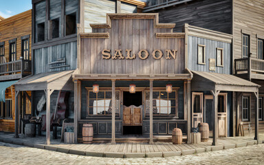 External view of a western saloon a kind of cowboy of the old West cowboy.