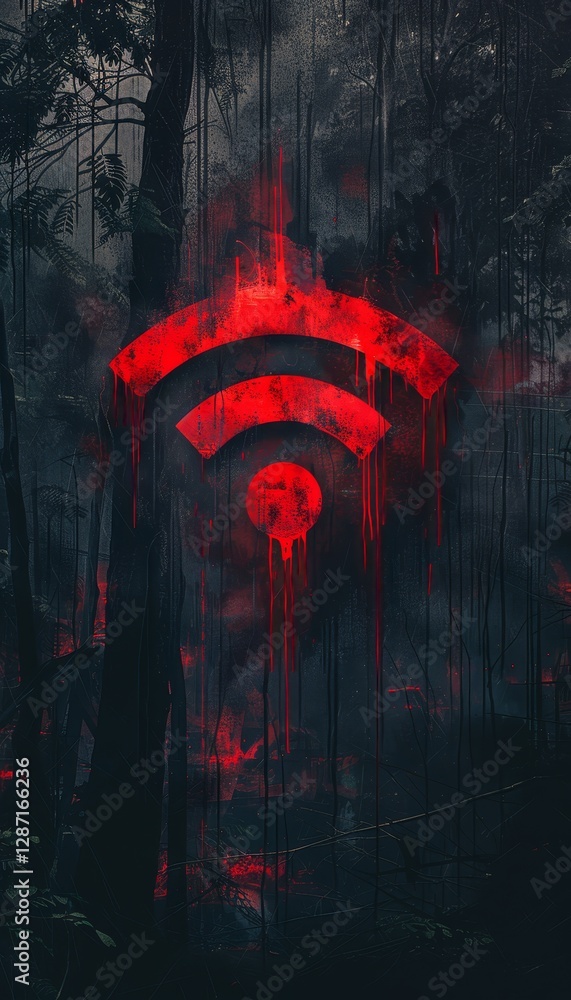Poster a striking wi-fi symbol glows vibrantly against a dark background embodying seamless wireless techno