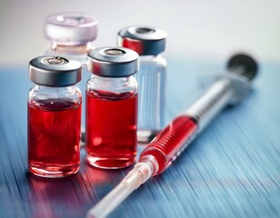 Syringe and vaccine with healthcare medical concept on white background
