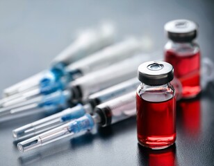 Close-up of a syringe with vaccine bottle representing medical research and treatment