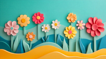 International Women's Day plasticine greeting card for business promotion. March 8th with flowers against a colourful backdrop 