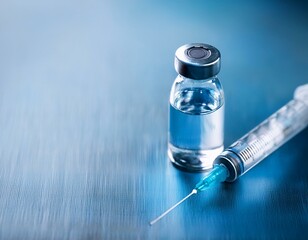 Medical science concept with syringe and ampoule for disease control
