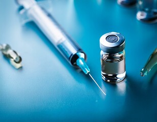 Syringe with vaccine vial representing pharmaceutical healthcare