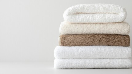 Stacked towels on white background for hygiene and cleanliness