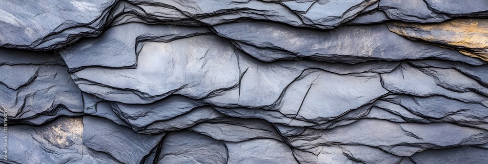 Poster layered gray slate rock texture with natural rough pattern. stone wall surface background for archit