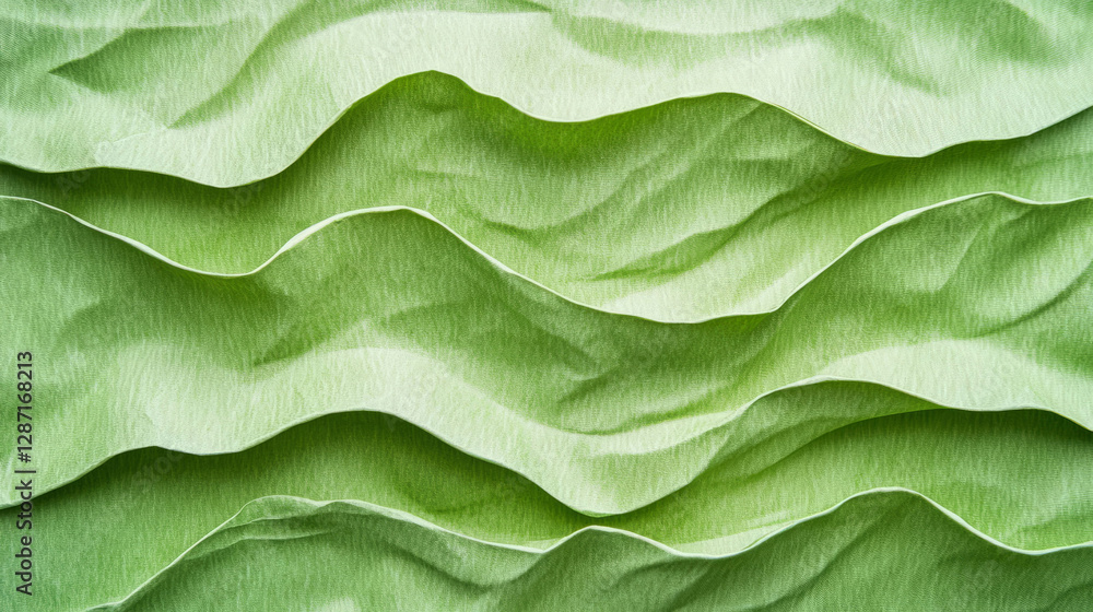 Poster abstract green wave pattern on ribbed paper with soft shadows for creative design