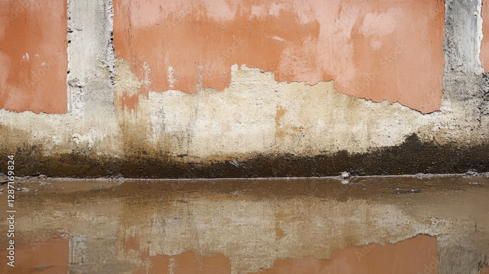 Poster texture of wet mud and clay wall with smooth surface reflecting on water