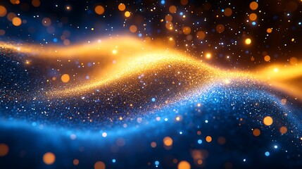 Abstract flowing golden blue particles