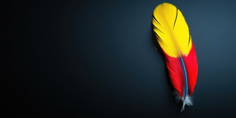 Obraz premium Feather with red yellow blue split color design 
