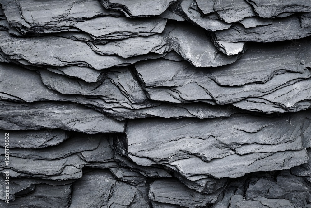 Poster natural stone texture with layered rock formation in gray color. abstract geological background with