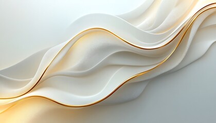 Abstract flowing white fabric with gold lines