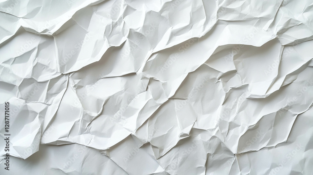 Poster white crinkled paper texture with soft folds for creative design and background use