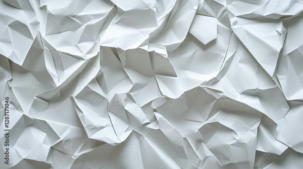 Poster white crinkled paper texture with soft folds for creative design and background use