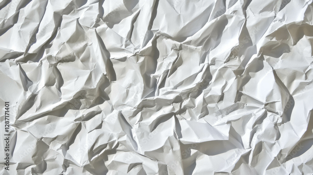 Poster abstract texture of white crumpled paper with random folds for design background