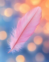 Naklejka premium Pink feather with colorful bokeh light background 