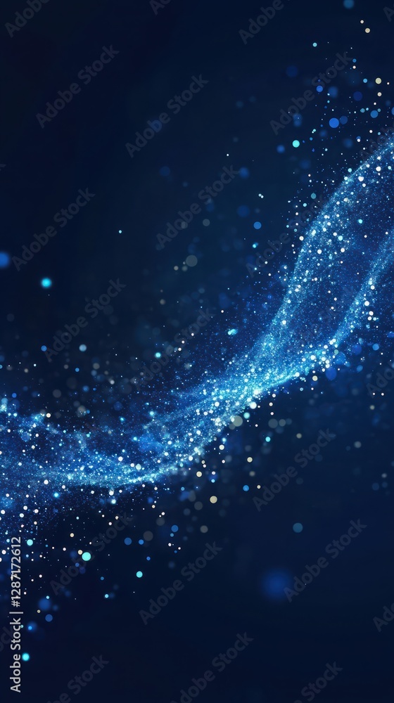 Poster glowing blue particle wave: futuristic abstract sparkling stream