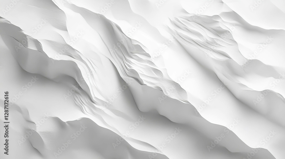 Poster abstract texture of white wrinkled paper with deep creases for design background