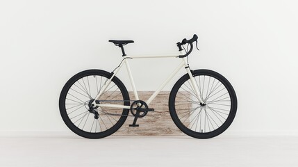 Fototapeta premium Cream bicycle against white wall. Lifestyle image