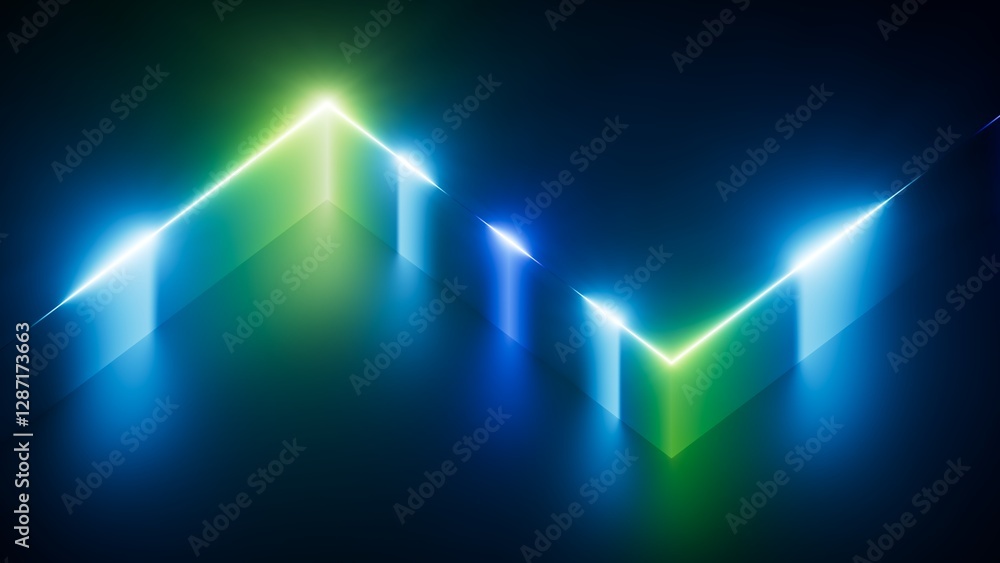 Poster 3d render. abstract geometric background. glowing zigzag shape and bright gradient neon light in the