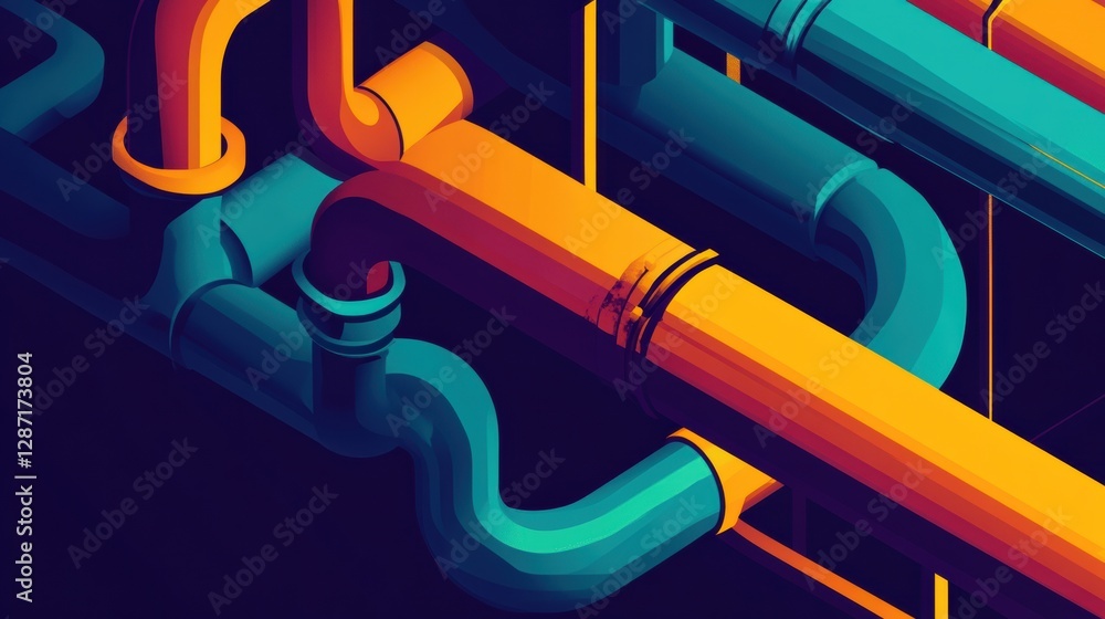 Fototapete Minimalist infographic illustrating gas pipelines and their flow mechanics in a modern design aesthetic. Generative AI