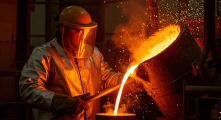 Intense molten metal casting process in foundry with safety measures