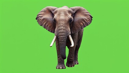 Obraz premium Realistic Elephant Walking Against Bright Green Background