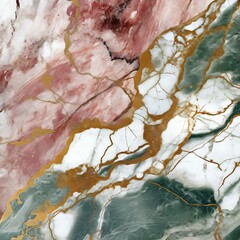 Pink, Green, and Gold Veined Marble Slab