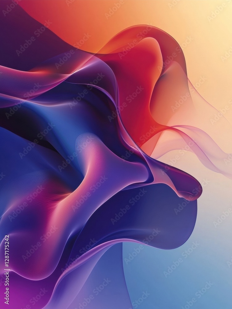 Poster Colorful abstract waves of light and shadow blend together creating a dynamic visual experience. Generative AI