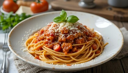 Spaghetti alla Amatriciana with pancetta bacon, tomatoes and pecorino cheese