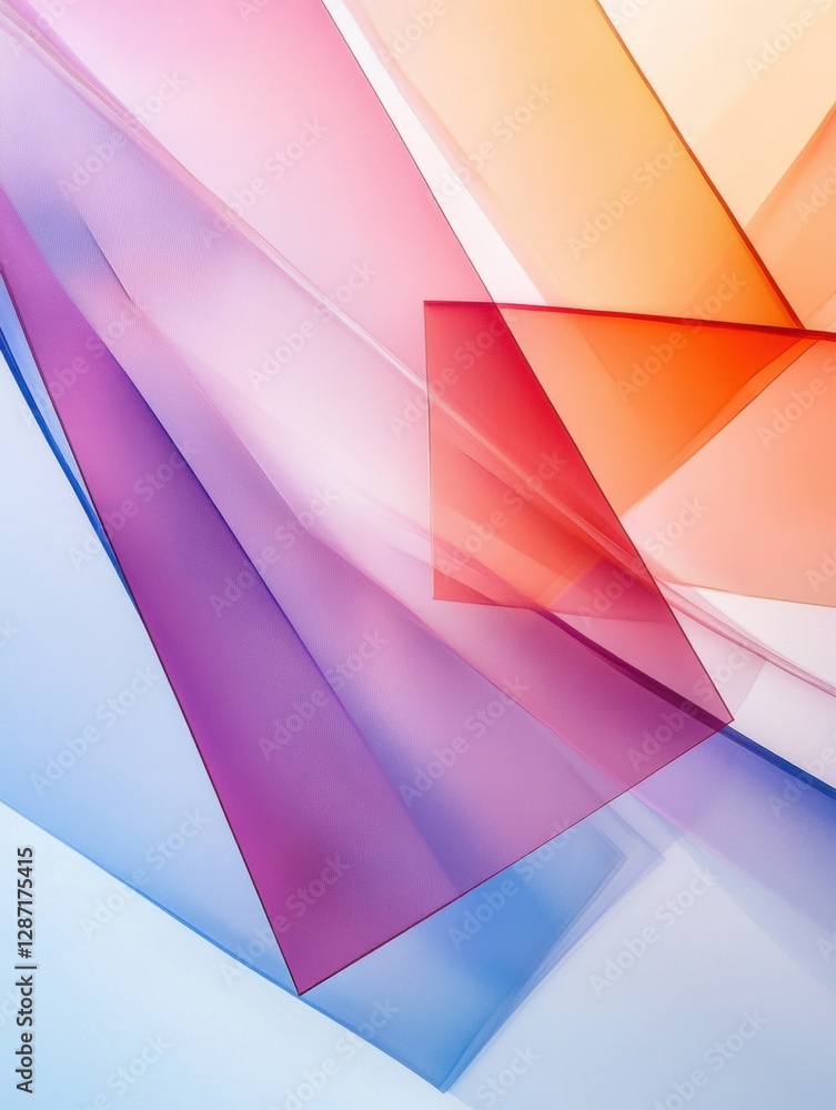 Aufkleber Colorful translucent sheets arranged in a dynamic pattern creating an abstract composition in bright light. Generative AI